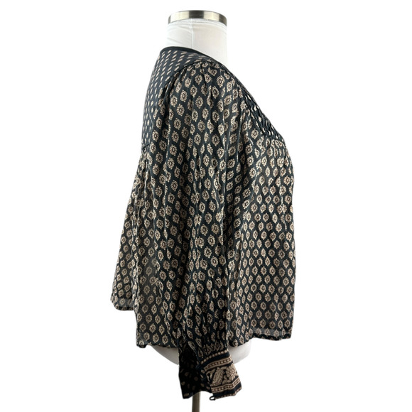 Cleobella Winter Blouse Black Brown Top Pintuck Small Peasant Boho Anthropologie - Picture 8 of 16